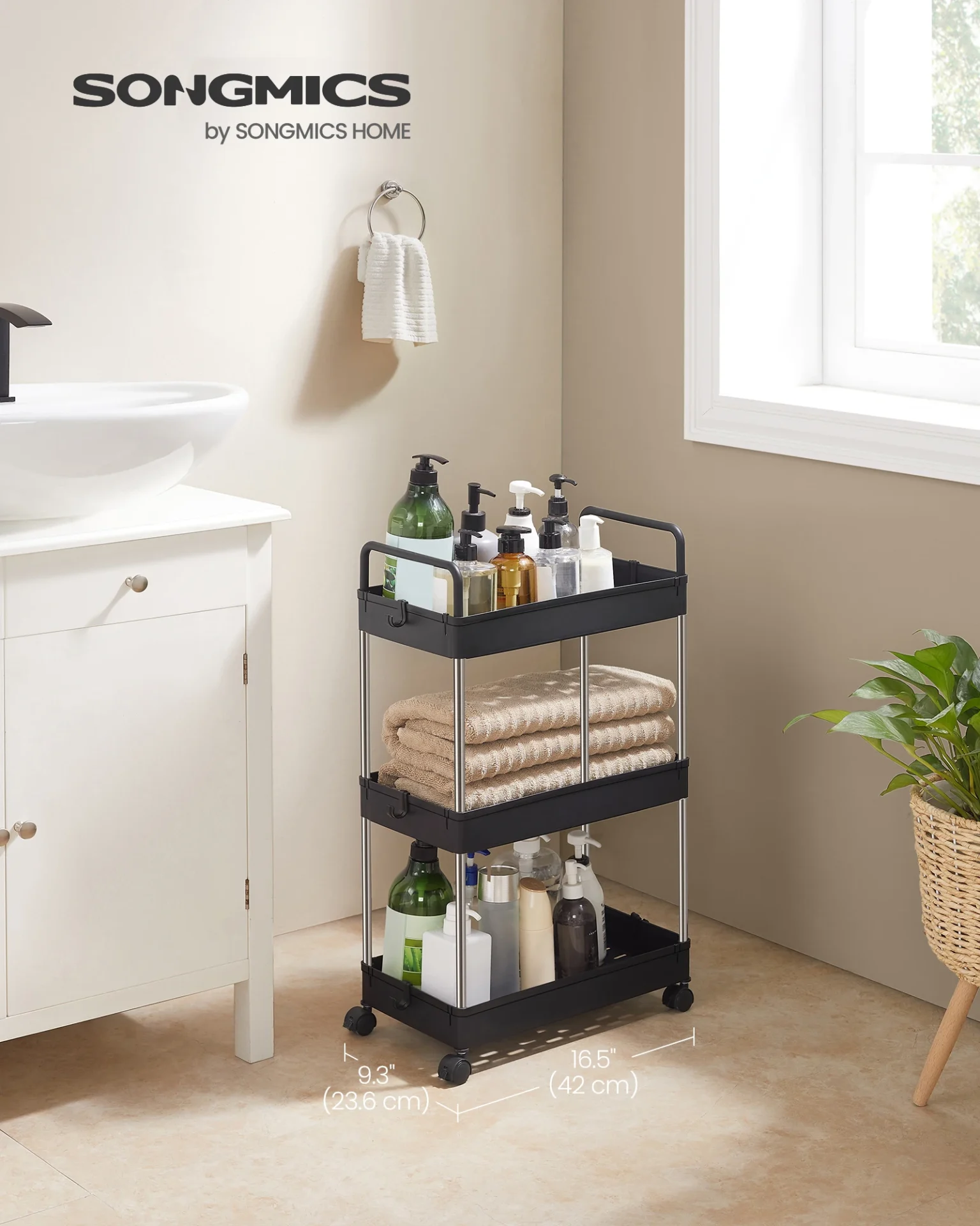 Straight black bath trolley on castors - Home Decor Luz