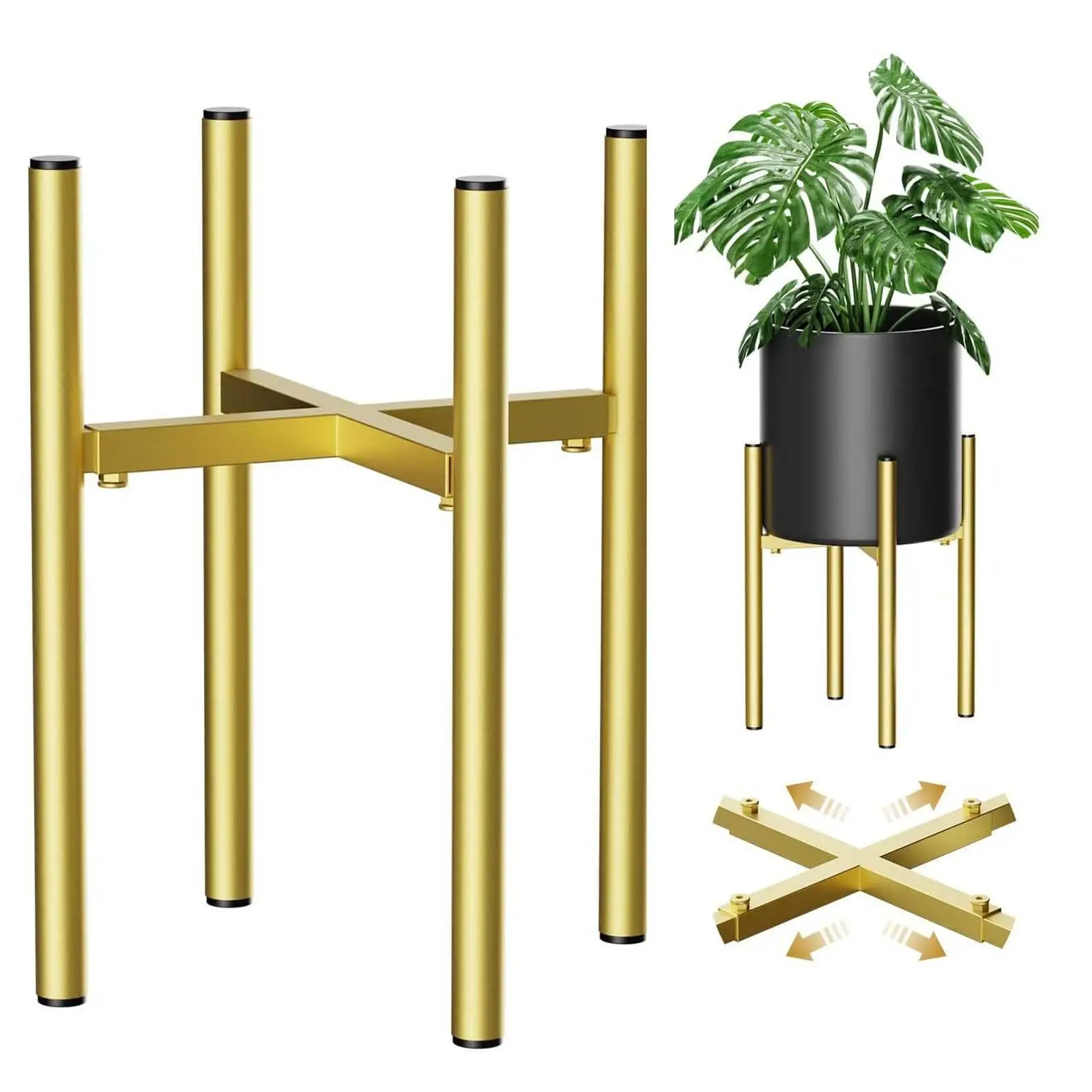 Adjustable plant pot stand in gold-coloured metal - Maison Déco Lumière