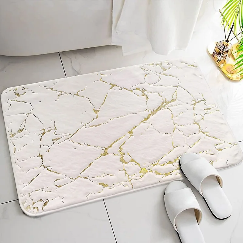 Marble effect bath mat with gold edging - Maison Déco Lumière