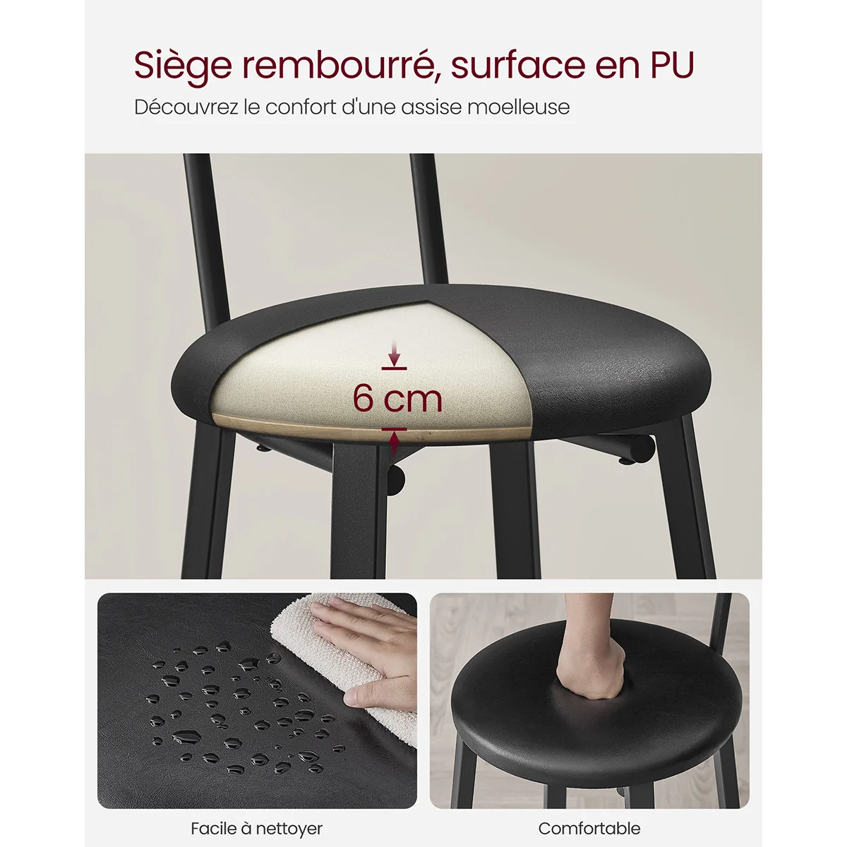 Set of 2 black leather bar chairs with wooden backs - Maison Déco Lumière